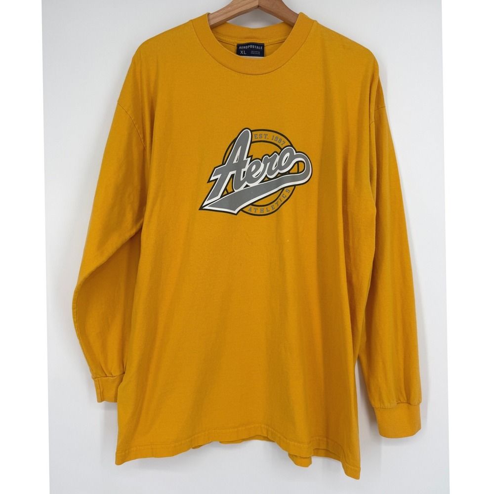 Vintage Aeropostale Y2K 2000s Yellow Graphic Long Sleeve Shirt XL Cotton Retro